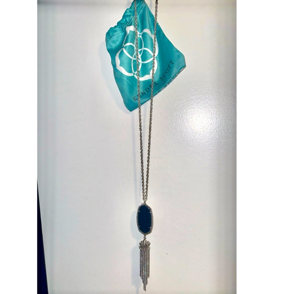 NWT Kendra Scott Black and Silver Geometric Lariat Necklace